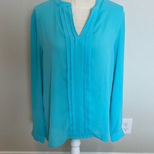 41 Hawthorn Blue Pleated Long Sleeve Top Size Medium